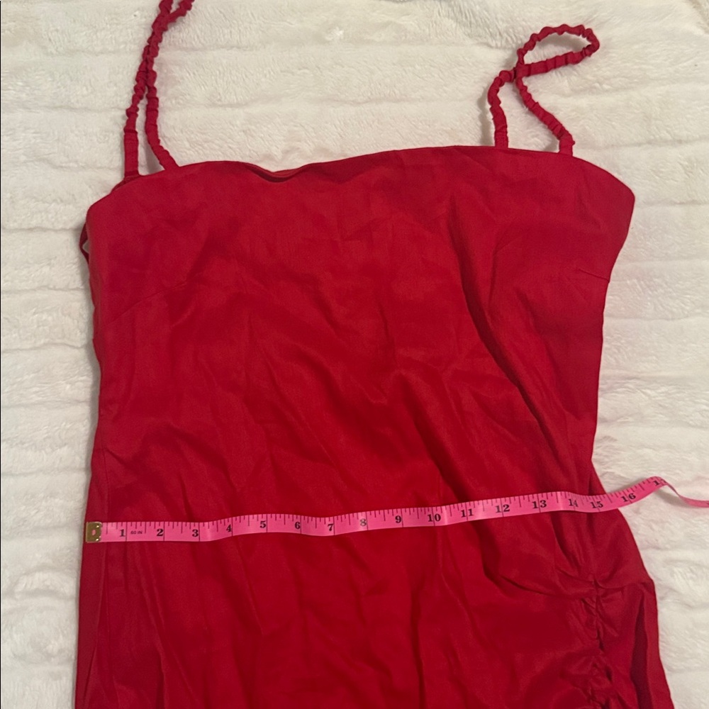 NWOT J. CREW Collection Women's 10 Holiday Red Side Ruched Linen Blend Dress - Picture 2 of 5
